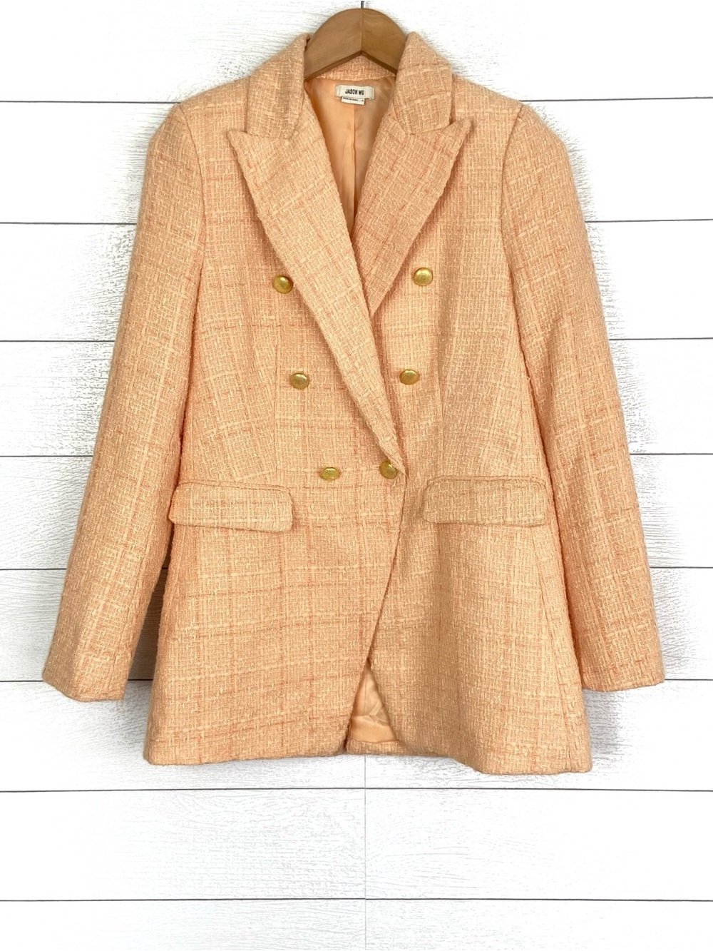 JASON WU Tweed Double Breasted Blazer Small Dressy Pastel Peach Orange Business